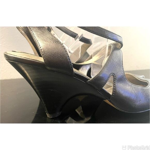 New Circa Joan & David Black Leather Wedge Heels Women’s Shoes Size 9.5 M - Picture 3 of 9